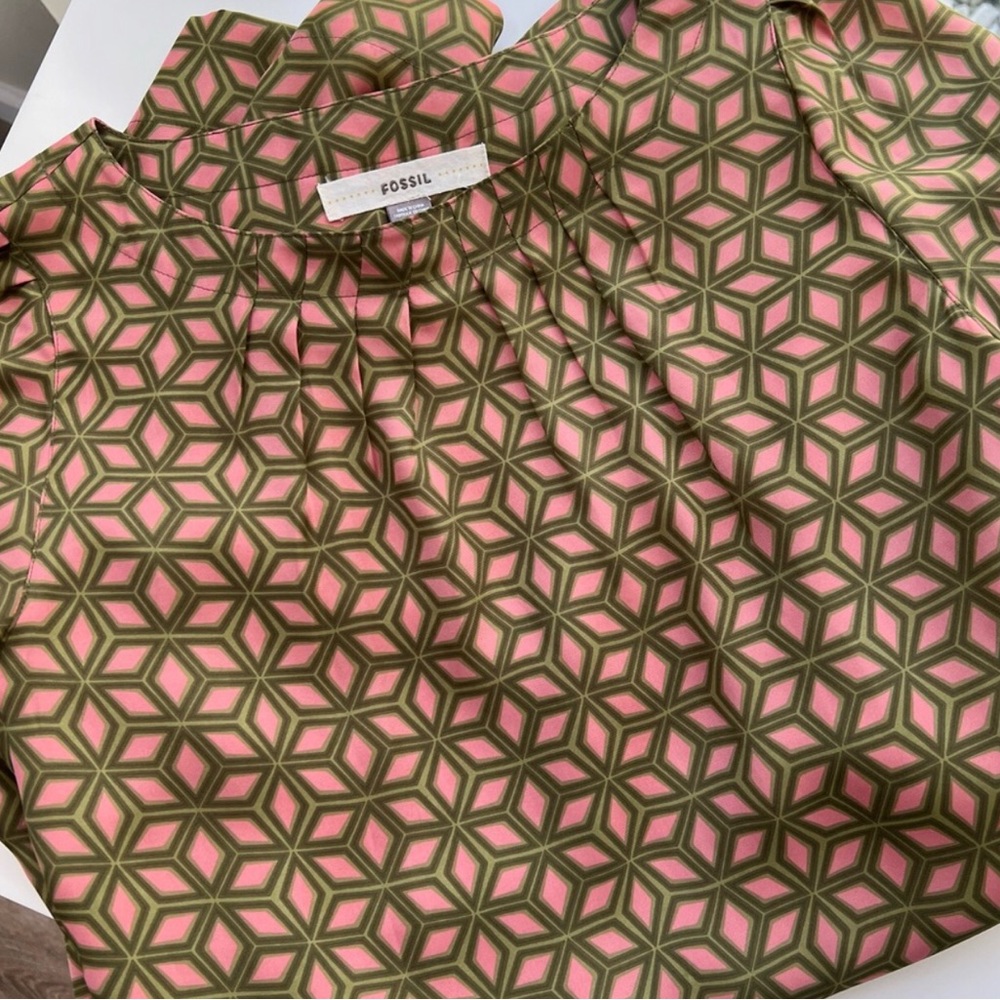 Fossil Geometric Pink and Green Dress Size S